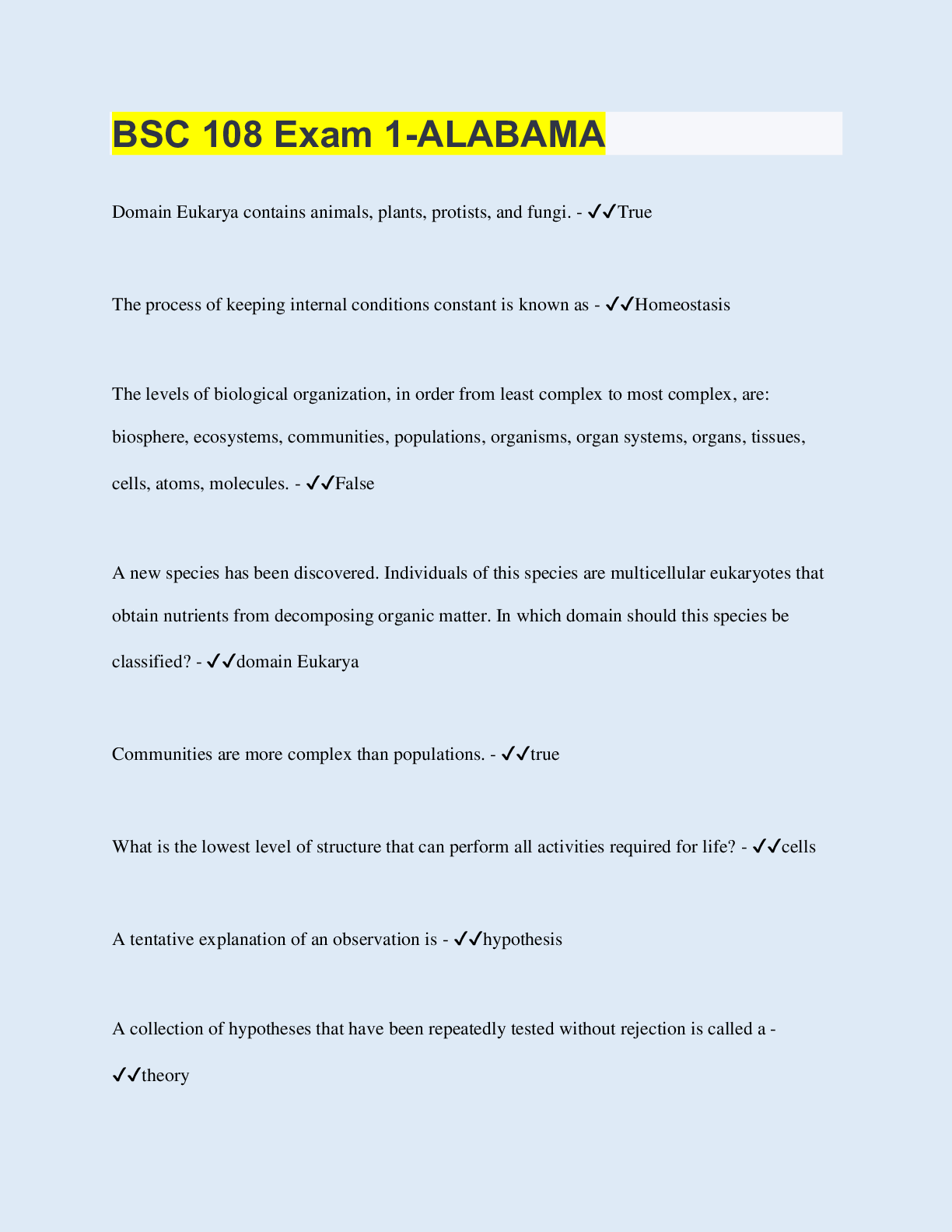 Preview of BSC 108 Exam 1-ALABAMA